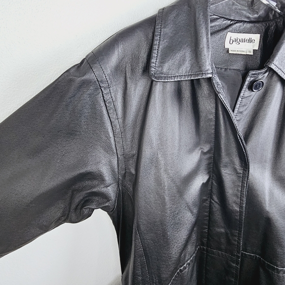 Bagatelle Black Leather Trench Coat with Belt - Picture 5 of 14